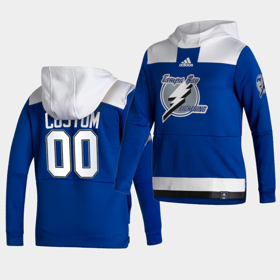 Men Tampa Bay Lightning #00 Custom Blue NHL 2021 Adidas Pullover Hoodie Jersey->customized nhl jersey->Custom Jersey